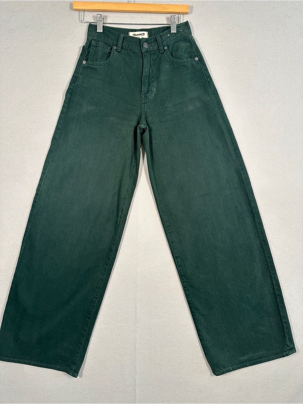 Madewell Superwide-Leg Jeans Garment Dyed Forest Green 23 High Rise 90s Baggy